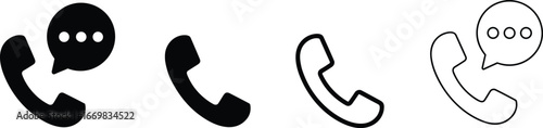 Phone call icons, communication symbol vector set, telephone and chat bubble graphics, black and outline style, contact illustration elements.