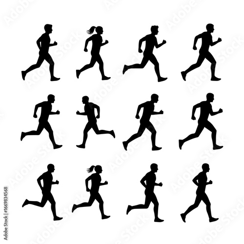 Dynamic Runners: A compilation of dynamic silhouette showing runner showcasing human motion in silhouette, capturing the essence of action, speed, and endurance.