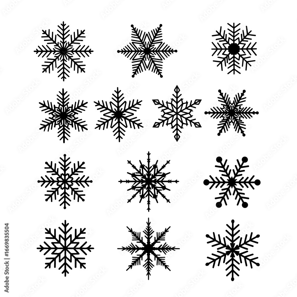 Collection of Intricate Snowflake Designs Perfect for Winter and Holiday Themes	