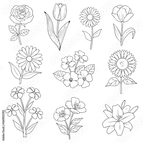 Set Flowers coloring page	