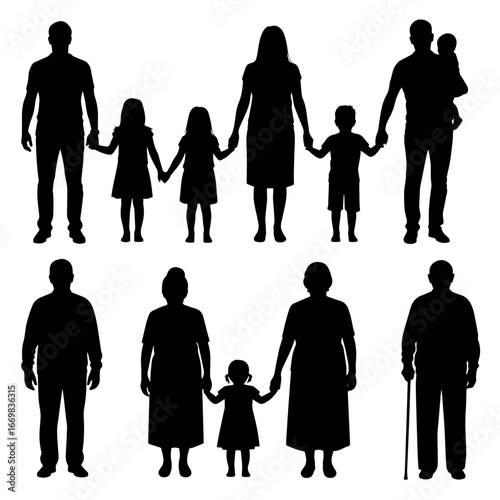 Family silhouettes. Collection of family silhouettes on isolated background. Vector	