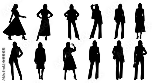 Set of woman silhouettes. Collection of fashion woman model silhouette.	