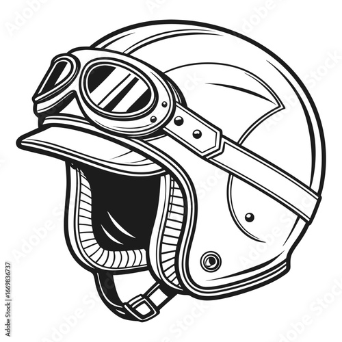 Retro open-face motorcycle helmet with vintage goggles, vector icon