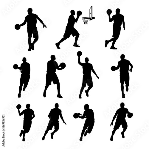 set basketball player in action vector illustration