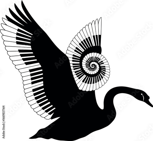 Elegant swan with piano key wings abstract musical art symbol vector