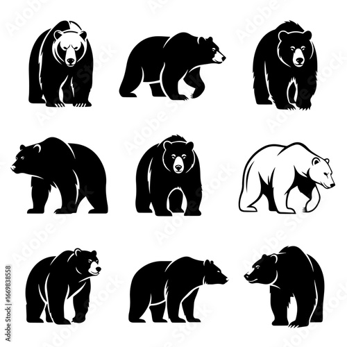 várias silhuetas de urso no fundo branco
