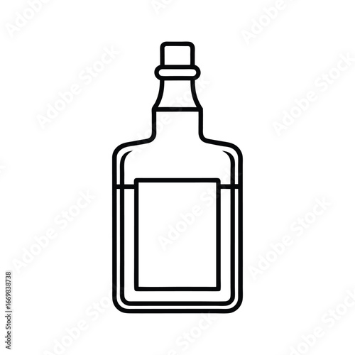 Minimalist whiskey bottle outline icon on a clean white background