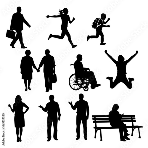 Family Silhouettes in a Grid: Diverse Adults and Children Holding Hands Across a Shared Moment