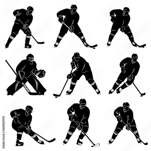 silhouette of people playing hockey	
