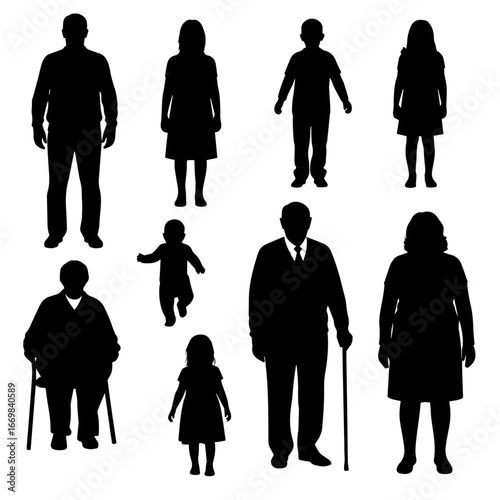 Family silhouettes. Collection of family silhouettes on isolated background. Vector	
