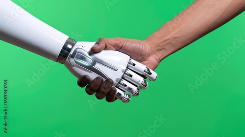 Human and Robot Handshake on Green Screen Background