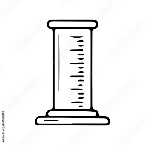Minimalist black line drawing of graduated cylinder icon, suitable for lab, chemistry, science stock graphics