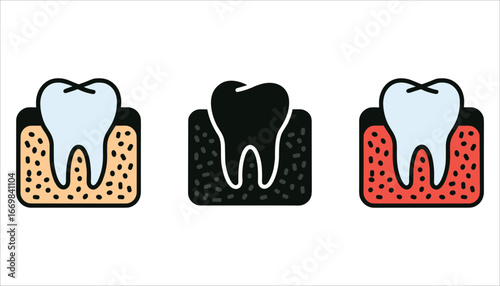 Tooth Anatomy Vector Icon, Dental Care Illustration of Healthy and Diseased Teeth, Dentistry Symbol for Oral Health and Medical Design