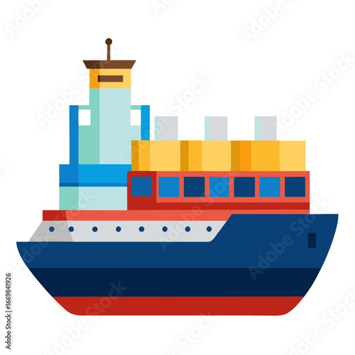 Minimalist color vector illustration of a cargo ship