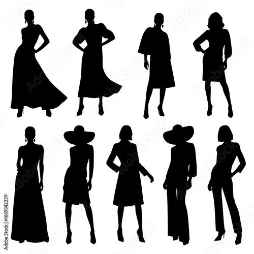 Set of woman silhouettes. Collection of fashion woman model silhouette.	