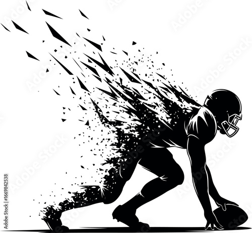 Exploding football player silhouette dynamic action sports graphic vector