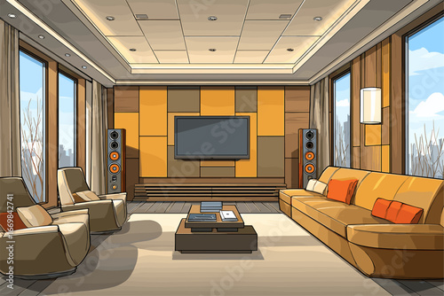 Stylish Modern Living Room Interior with Contemporary Furniture and Entertainment Setup
