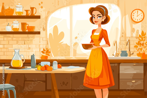 Charming Woman in Cozy Kitchen Preparing a Meal