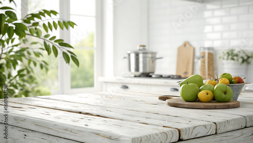 Style featuring a modern kitchen room setting. The layout includes a light wooden floor and a large.