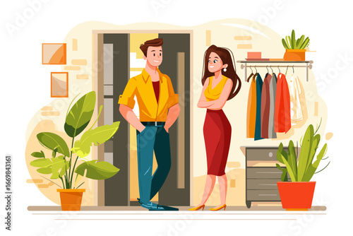 Casual Interaction Between Stylish Couple in Welcoming Home Environment