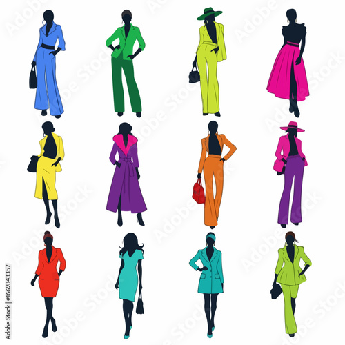 Set of woman silhouettes. Collection of fashion woman model silhouette.	