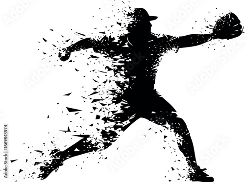 Dynamic baseball pitcher silhouette motion effect artistic graphic vector