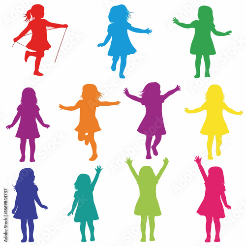 Silhouette Colors Collection of Children Activity Poses, Playful and Energetic Actions