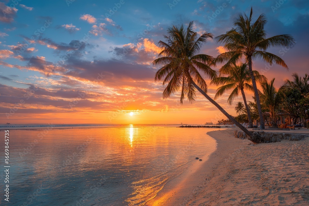 Fototapeta premium Tropical sunset over calm ocean beach