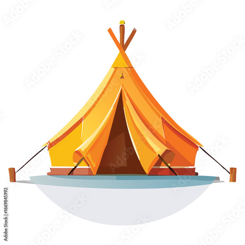 A sleek and professional vector icon of a tent with a campfire, designed for a variety of digital and print applications, representing a sense of warmth and a wilderness experience.