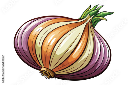 Illustration of a Ripe Onion with Green Shoots Artistic Rendering of a Culinary Staple for Recipes and Food Design
