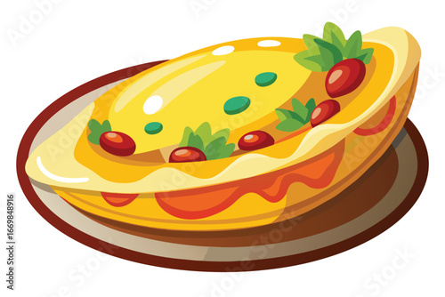 Delicious Omelette with Tomatoes and Greenery A Cartoon Culinary Delight Ready to Serve