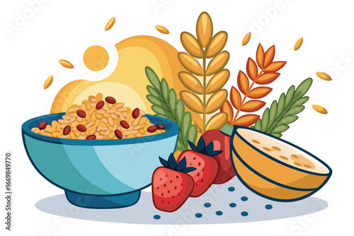 Healthy Breakfast Bowl with Oats, Strawberries, and Melon A Nutritious Start to the Day