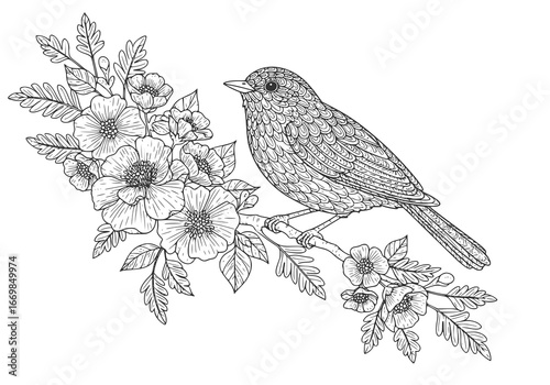 A cute small house sparrow with brown feathers and a tiny beak is sitting on a tree branch, a vector illustration of a wild finch