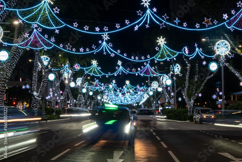 Beautiful Singapore Orchard Road street light-up during the Christmas festive season. Tropical country Christmas street light up.