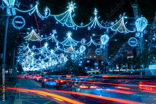 Beautiful Singapore Orchard Road street light-up during the Christmas festive season. Tropical country Christmas street light up.