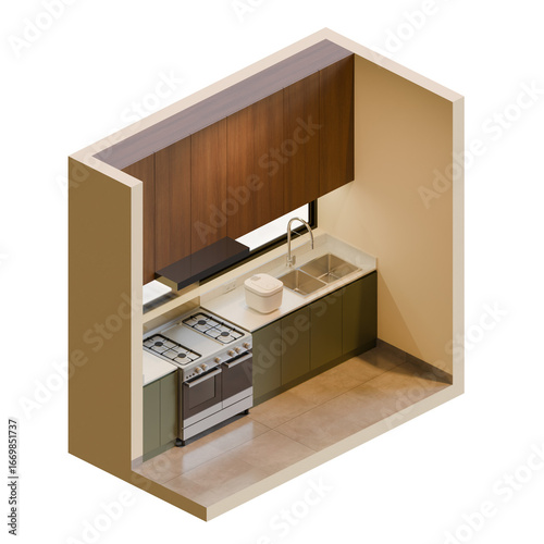 Matcha Isometric Kitchen 3D Render Illustration