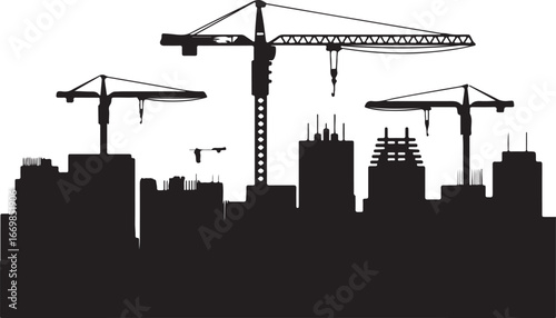 urban development vector with construction cranes skyscraper framework and city growth illustration