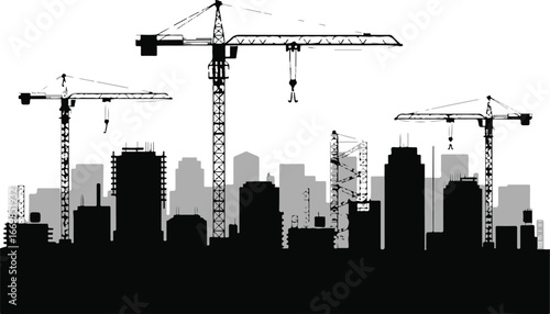 modern metropolis under construction crane skyline architecture infrastructure expansion vector art