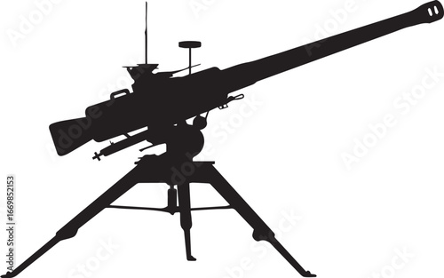 vector silhouette of a mounted heavy machine gun on tripod for military and defense design assets ai eps jpeg png