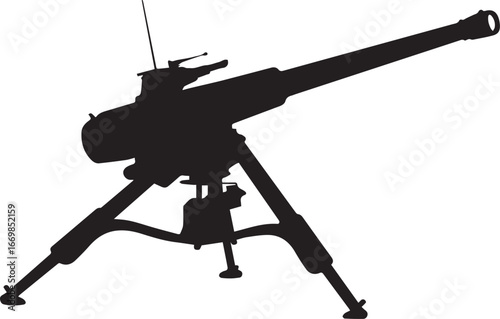 silhouette vector of a heavy autocannon machine gun on tripod mount for tactical defense illustrations ai eps jpeg png