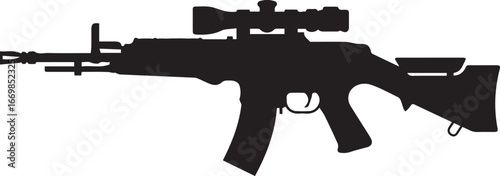 black vector rifle silhouette with mounted scope long range precision shooting gun design element