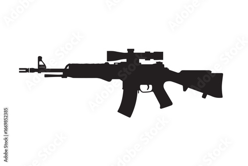 modern sniper rifle silhouette vector artwork with scope precision shooting firearm layout design