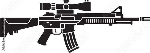 assault rifle silhouette vector illustration with scope magazine and suppressor tactical weapon design