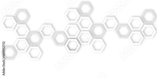 Abstract white and gray hexagons with subtle shadows, clean, modern background featuring a repeating pattern creating a three dimensional effect.	