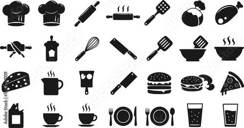 Set of food industry icons in black design isolated on white background
