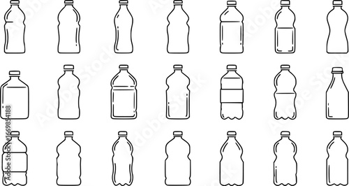 Set of bottle vector illustration with simple line design. Bottle icon, drinks icon
