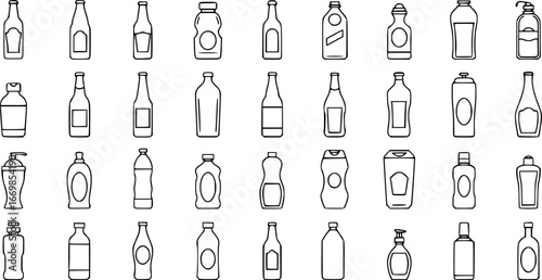 Set of bottle vector illustration with simple line design. Bottle icon, drinks icon
