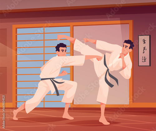 Fighters dojo. asian traditional martial arts karate fighters