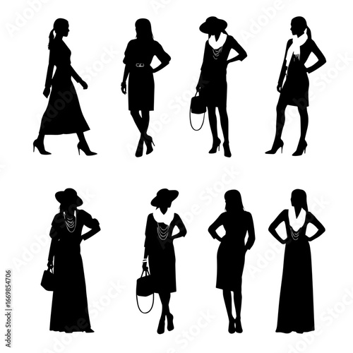 Set of woman silhouettes. Collection of fashion woman model silhouette.
