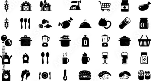 Set of food industry icons in black design isolated on white background

